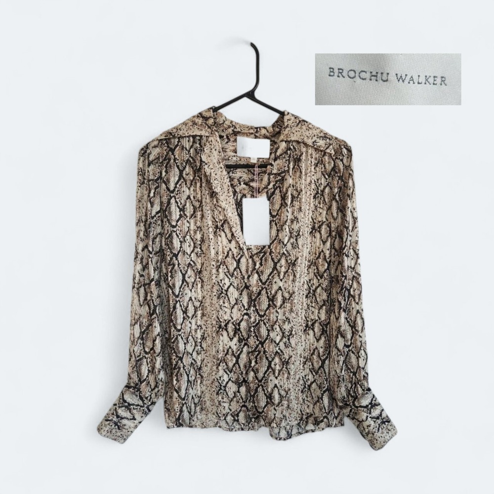 Brochu Walker Wo Layra Snake Print Blouse Metallic Python Size Xs Button Up